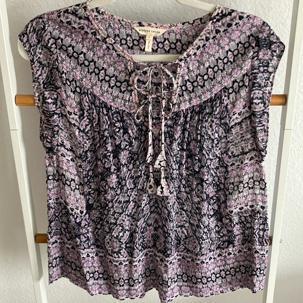 Rebecca Taylor Purple and Black Patterned Top